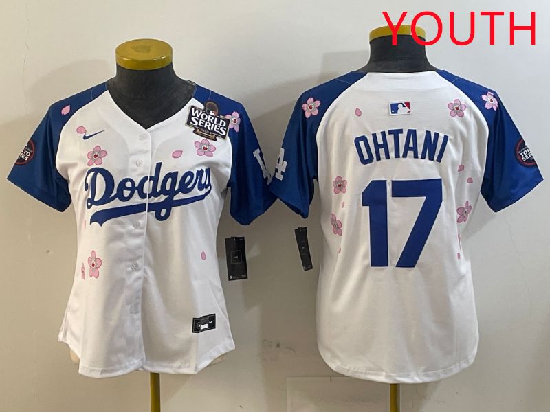 Youth Los Angeles Dodgers #17 Ohtani White Blue Sakura Edition 2025 Nike MLB Jersey style 3->women mlb jersey->Women Jersey